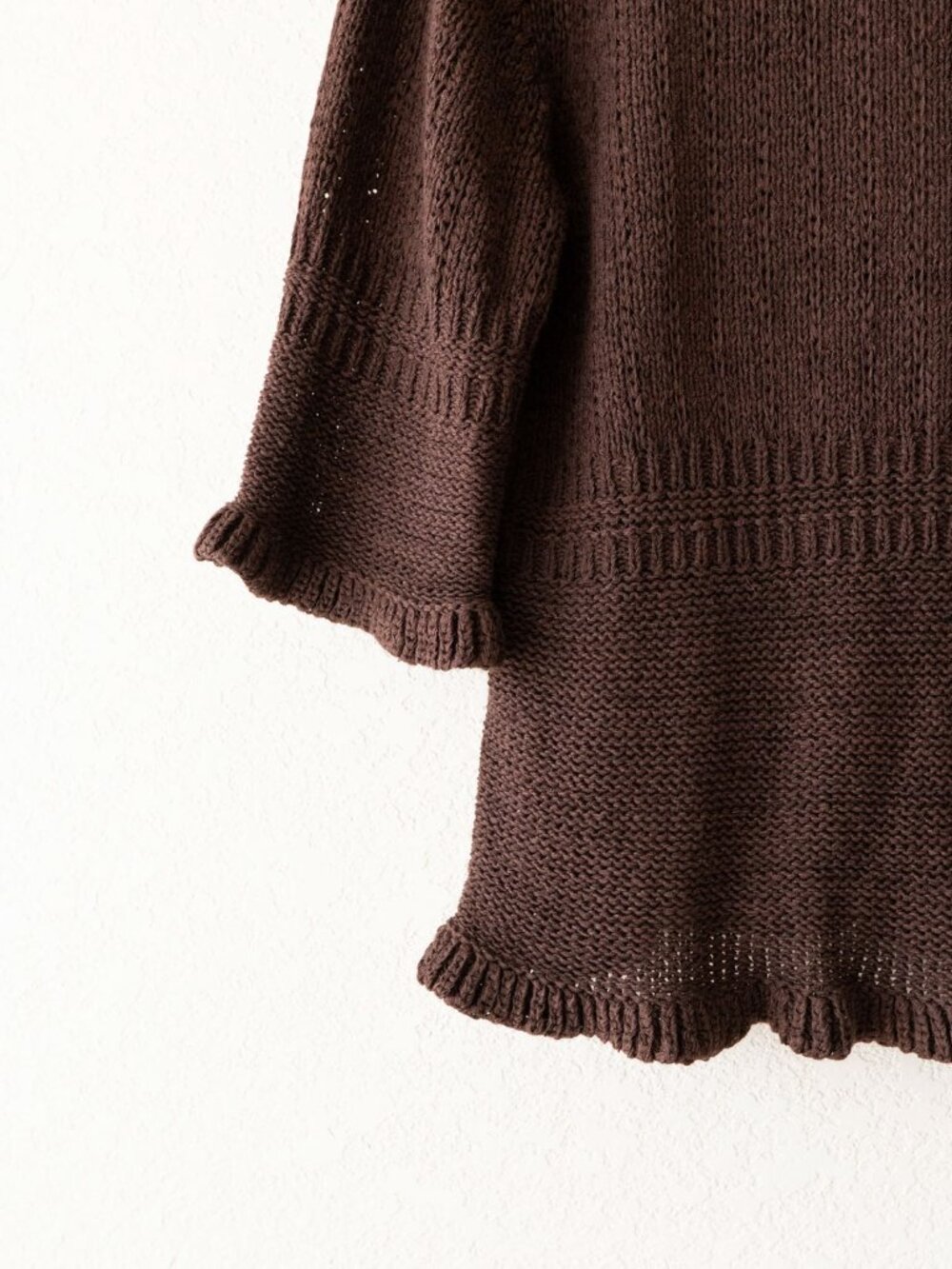 C'est City Cardigan Womens L Chocolate Brown Ruffle Knit Short Sleeve Boho Y2K - Picture 12 of 14